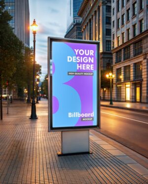 Mockup Totem Publicitário Rua Noturna - Vista Frontal Mockup Mockups de Publicidade para Download