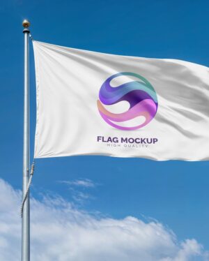 Mockup Bandeira Mastro Céu Aberto - Vista Frontal Mockup Mockups de Publicidade para Download