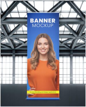 Mockup Banner Suspenso Feira - Vista Frontal Mockup Mockups de Publicidade para Download