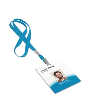 Mockup Crachá Cordão Superfície Neutra - Vista Frontal Mockup Mockups de Objetos para Download