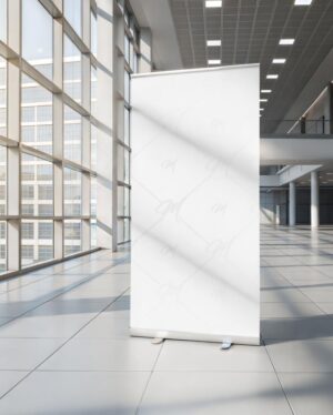Mockup Banner Rollup Escritório Moderno - Mockup PSD Mockups de Publicidade Editável
