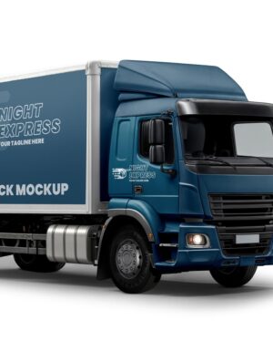 Mockup Caminhão Carga Estúdio Fotográfico Profissional - Vista Frontal Mockup Mockups de Veículos para Download