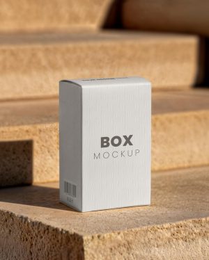 Mockup Caixa Embalagem Escadaria Pedra - Vista Frontal Mockup Mockups de Embalagens para Download