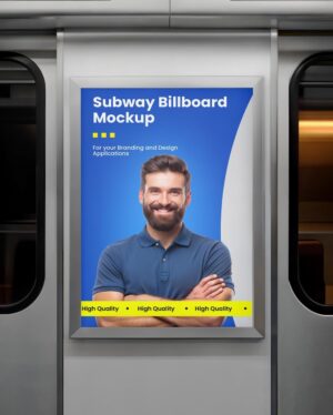Mockup Anúncio Painel Vagão Metrô Premium - Vista Frontal Mockup Mockups de Publicidade para Download