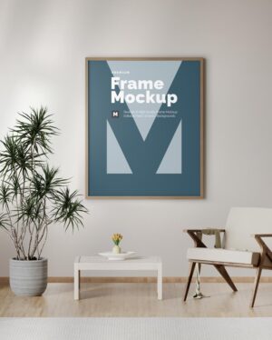 Mockup Quadro Parede Sala Moderna Premium - Vista Frontal Mockup Mockups de Publicidade para Download