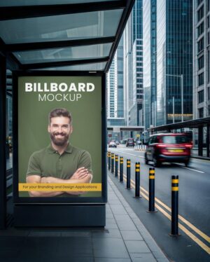 Mockup Painel Anúncio Ponto Urbano - Vista Frontal Mockup Mockups de Publicidade para Download