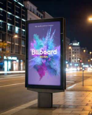 Mockup Outdoor Publicitário Noturno - Vista Frontal Mockup Mockups de Publicidade para Download