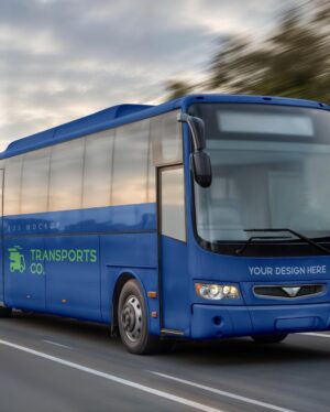 Mockup Ônibus Publicitário Estrada - Vista Frontal Mockup Mockups de Veículos para Download