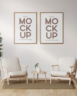Mockup Quadros Parede Sala Estar - Vista Frontal Mockup Mockups de Publicidade para Download
