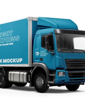 Mockup Caminhão Baú Estúdio Fotográfico - Vista Frontal Mockup Mockups de Veículos para Download