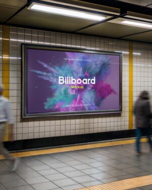Mockup Painel Publicitário Estação Metrô Profissional - Vista Frontal Mockup Mockups de Publicidade para Download