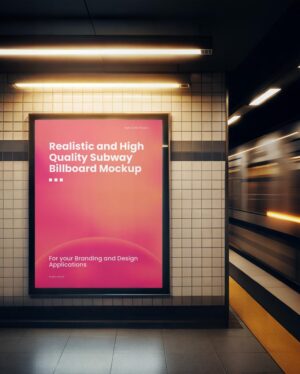 Mockup Painel Anúncio Estação Metrô - Vista Frontal Mockup Mockups de Publicidade para Download