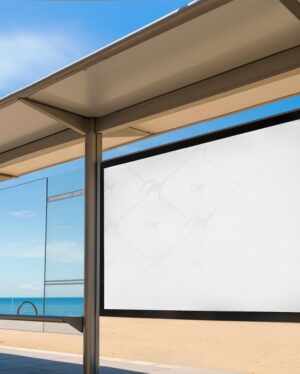 Mockup Anúncio Ponto Ônibus Praia Profissional - Mockup PSD Mockups de Publicidade Editável