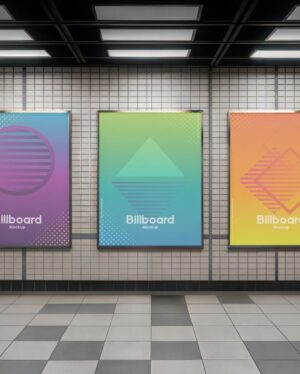 Mockup Billboard Estação Metrô Profissional - Vista Frontal Mockup Mockups de Publicidade para Download