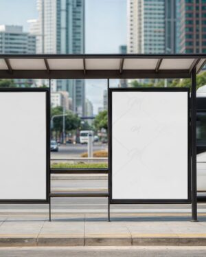 Mockup Anúncio Painel Abrigo Ônibus - Mockup PSD Mockups de Publicidade Editável