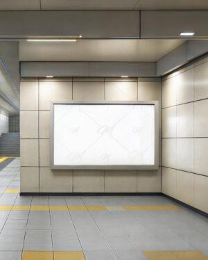 Mockup Anúncio Painel Estação Metrô Realista - Mockup PSD Mockups de Publicidade Editável