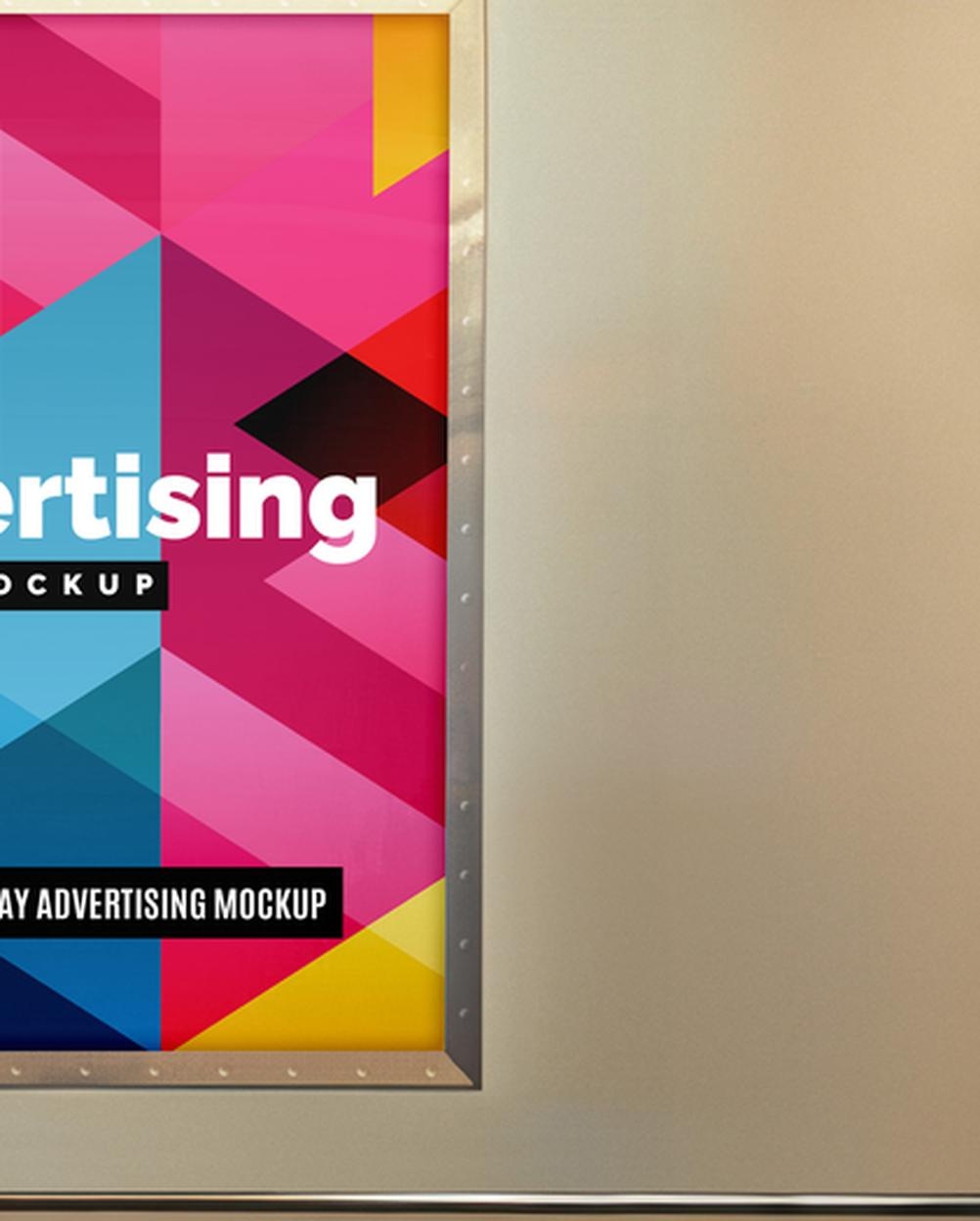 Mockup Anúncio Painel Vagão Metrô Detalhe Realista Mockup Anúncio Painel Vagão Metrô - Detalhe Realista Mockups de Publicidade Mockup Profissional