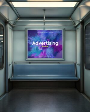 Mockup Anúncio Vagão Metrô - Vista Frontal Mockup Mockups de Publicidade para Download