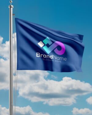 Mockup Bandeira Mastro Céu Aberto Profissional - Vista Frontal Mockup Mockups de Publicidade para Download