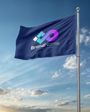 Mockup Bandeira Publicitária Céu Aberto Profissional - Vista Frontal Mockup Mockups de Publicidade para Download