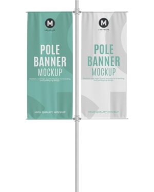 Mockup Banner Poste Rua Urbana - Vista Frontal Mockup Mockups de Publicidade para Download