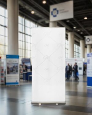Mockup Banner Rollup Conferência Indoor - Mockup PSD Mockups de Publicidade Editável