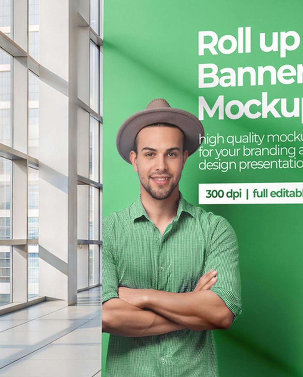 Mockup Banner Rollup Escritório Moderno Detalhe Realista Mockup Banner Rollup Escritório Moderno - Detalhe Realista Mockups de Publicidade Mockup Profissional