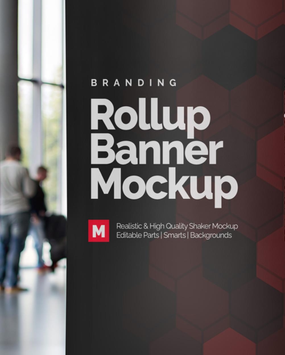 Mockup Banner Rollup Evento Corporativo - Detalhe Realista Mockups de Publicidade Mockup Profissional