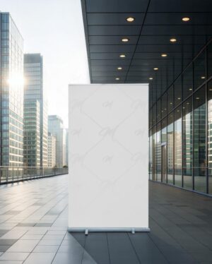 Mockup Banner Rollup Fachada Comercial - Mockup PSD Mockups de Publicidade Editável
