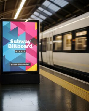 Mockup Billboard Plataforma Metrô - Vista Frontal Mockup Mockups de Publicidade para Download