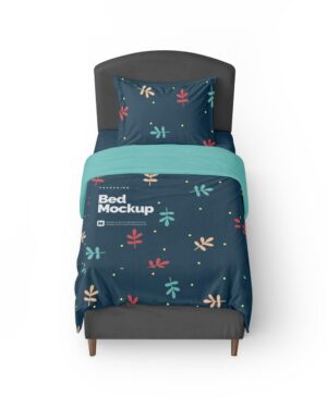 Mockup Cama Solteiro Superfície Neutra - Vista Frontal Mockup Mockups de Objetos para Download