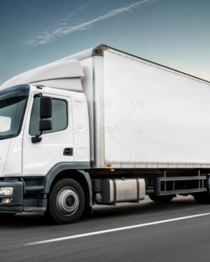 Mockup Caminhão Baú Publicitário Rodovia Profissional - Mockup PSD Mockups de Veículos Editável