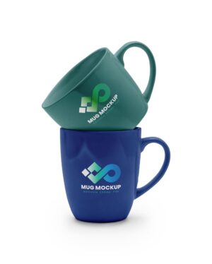 Mockup Caneca Cerâmica Empilhada Estúdio - Vista Frontal Mockup Mockups de Objetos para Download