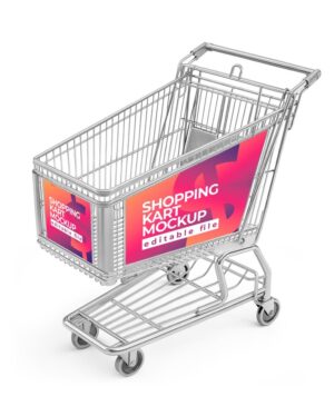 Mockup Carrinho Compras Superfície Neutra - Vista Frontal Mockup Mockups de Veículos para Download