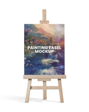 Mockup Cavalete Pintura Ambiente Neutro - Vista Frontal Mockup Mockups de Objetos para Download