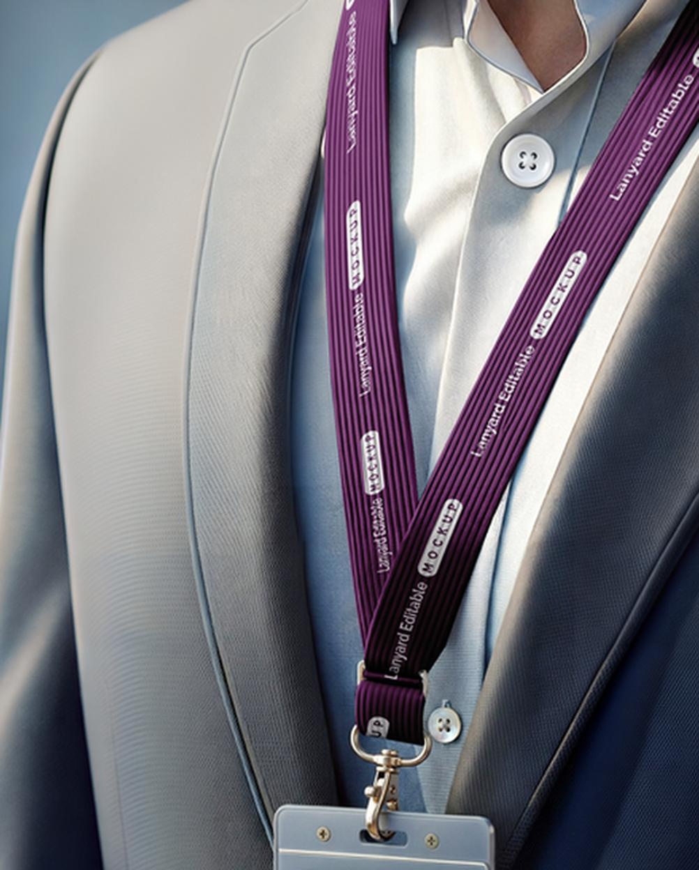 Mockup Crachá Cordão Escritório Corporativo Detalhe Realista Mockup Crachá Cordão Escritório Corporativo - Detalhe Realista Mockups de Objetos Mockup Profissional
