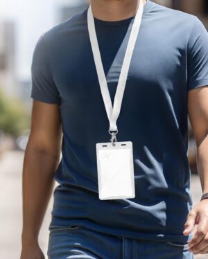 Mockup Crachá Cordão Rua Urbana - Mockup PSD Mockups de Objetos Editável