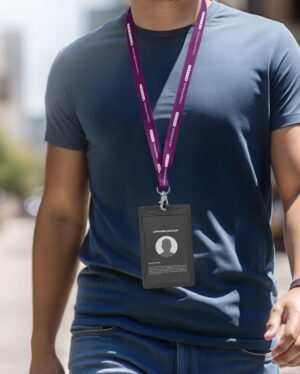 Mockup Crachá Cordão Rua Urbana - Vista Frontal Mockup Mockups de Objetos para Download