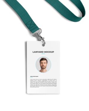 Mockup Crachá Identificação Cordão - Vista Frontal Mockup Mockups de Objetos para Download