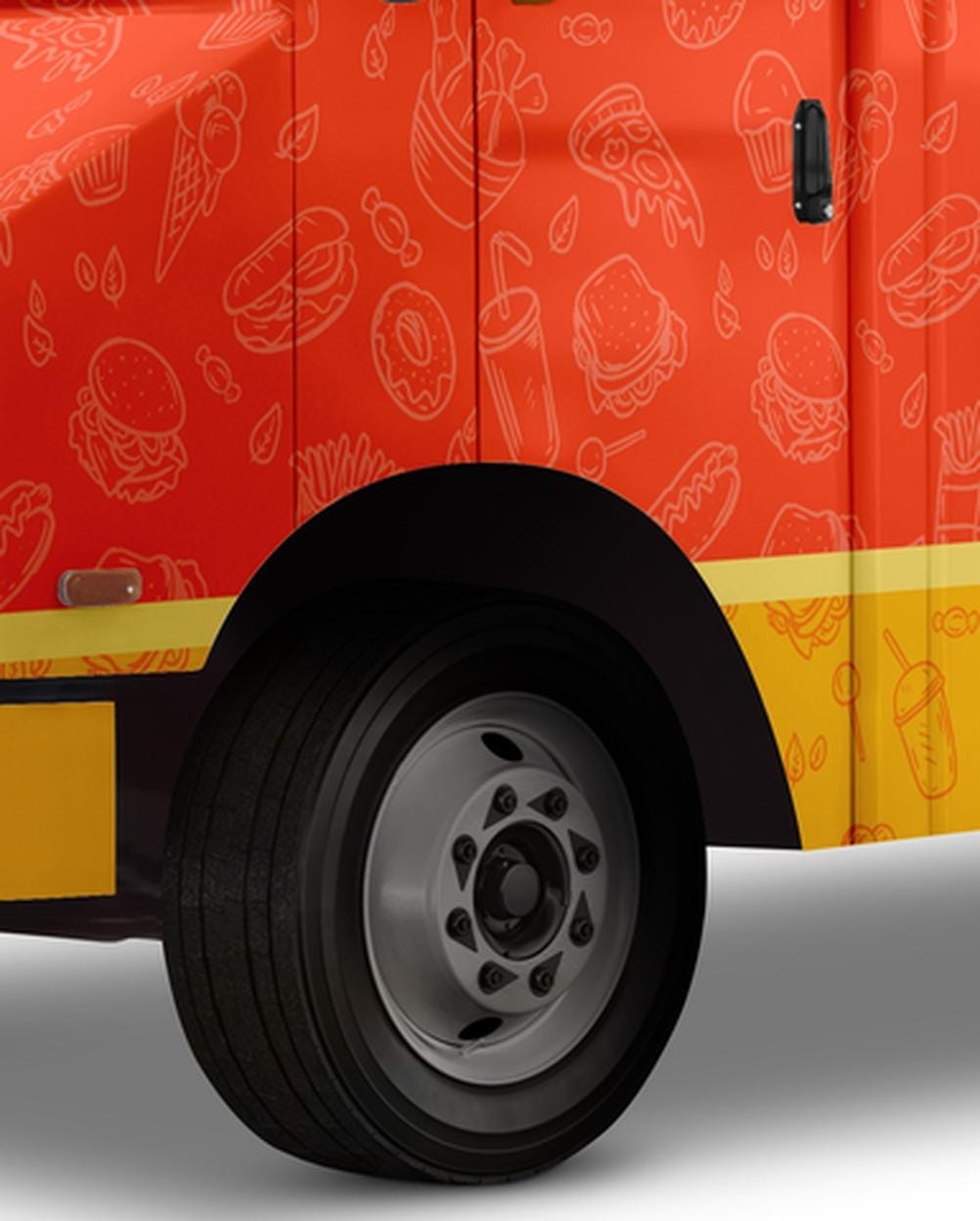 Mockup Food Truck Veículo Close Up Mockup Mockup Food Truck Veículo - Close Up Mockups de Veículos Mockup PSD Profissional