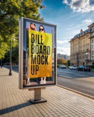 Mockup Outdoor Publicitário Rua Urbana - Vista Frontal Mockup Mockups de Publicidade para Download