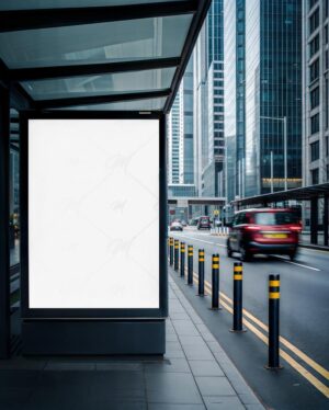 Mockup Painel Anúncio Ponto Urbano - Mockup PSD Mockups de Publicidade Editável