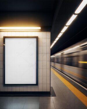 Mockup Painel Iluminado Plataforma Metrô - Mockup PSD Mockups de Publicidade Editável
