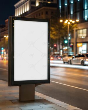 Mockup Painel Publicitário Rua Urbana Noturna Premium - Mockup PSD Mockups de Publicidade Editável