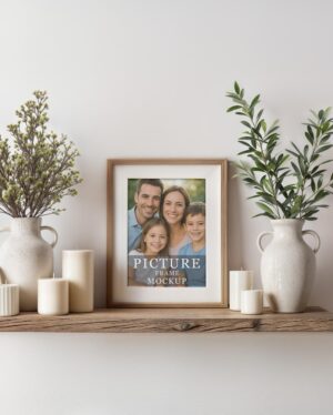 Mockup Quadro Moldura Prateleira - Vista Frontal Mockup Mockups de Publicidade para Download