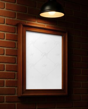 Mockup Quadro Parede Tijolos Bar - Mockup PSD Mockups de Publicidade Editável