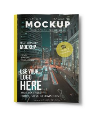 Mockup Revista Aberta Design Mesa - Vista Frontal Mockup Mockups de Publicidade para Download