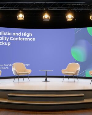 Mockup Tela LED Curva Palco Conferência Premium - Vista Frontal Mockup Mockups de Publicidade para Download