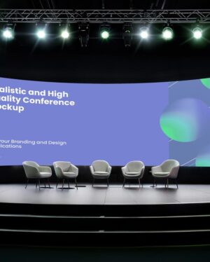 Mockup Telão Curvo Auditório Conferência - Vista Frontal Mockup Mockups de Publicidade para Download