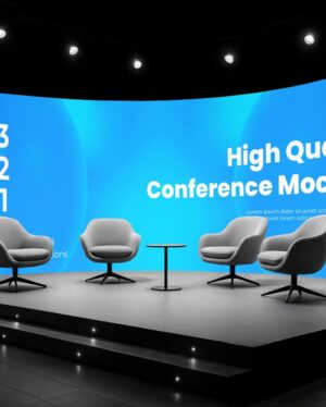 Mockup Telão Curvo Palco Conferência - Vista Frontal Mockup Mockups de Publicidade para Download